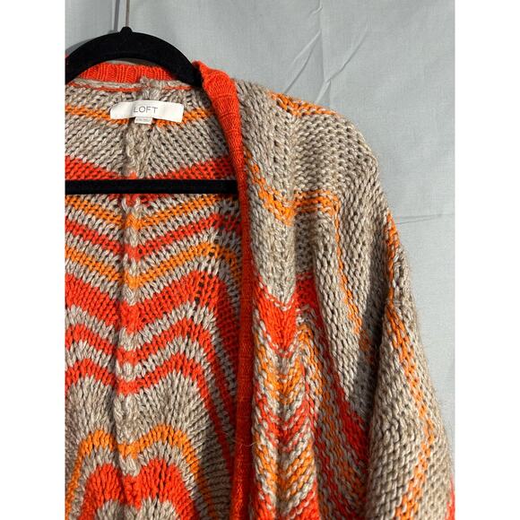 Loft Cardigan Sweater Womens Large Orange Chevron Western Cozy Alpaca Wool Beige - Picture 5 of 10